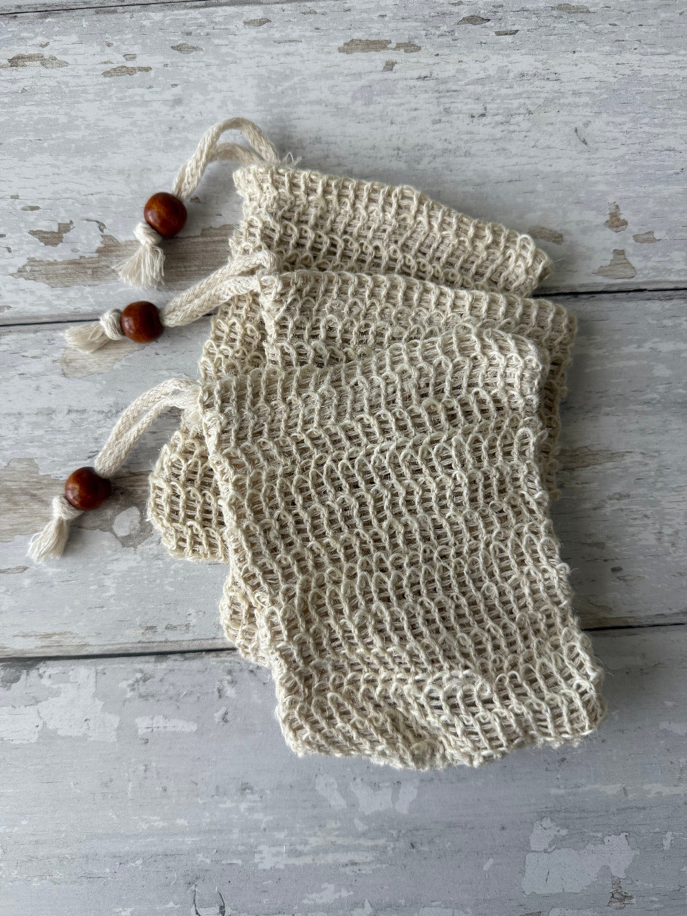 Farmhouse soap sack from Five Oaks Farm, natural linen bag for soap storage and drying, rustic and eco-friendly design.