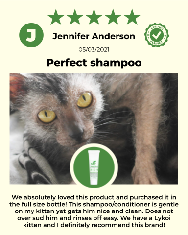 Graphic of 4 furry pets with ReNewedPet 4-Furry Pets 2-in-1 Sensitive Shampoo and Conditioner label.