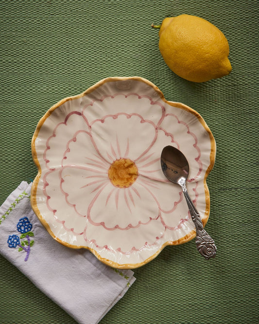 Ceramic Flower Shaped Side Plate with Yellow Border