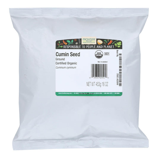 Organic cumin seed powder by Cozy Farm in a 1lb bulk package, showcasing finely ground cumin seeds on a natural background.