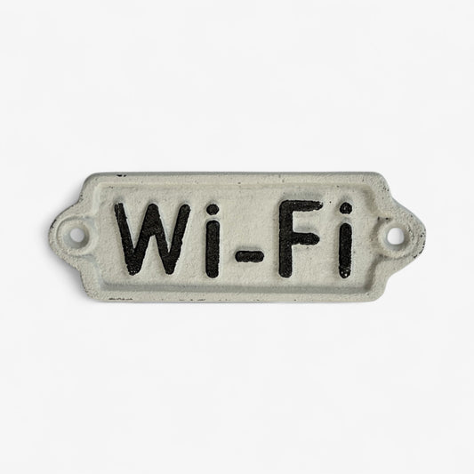 Vintage enamel Wi-Fi sign by Iron & Blossom, rustic home decor accent with a retro style and weathered finish.