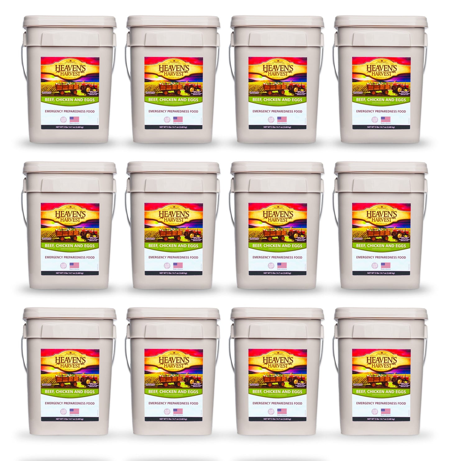 Heaven's Harvest Protein Booster Bucket with 132 servings, emergency survival food kit for one person, one-month supply.