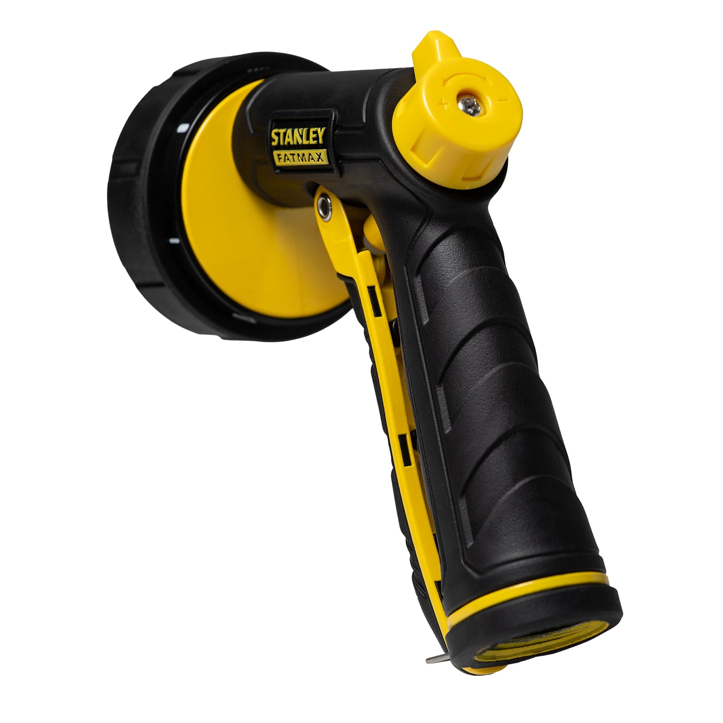 Orbit Irrigation FATMAX 7-Pattern Front Trigger Nozzle showing multi-pattern spray options and back view.