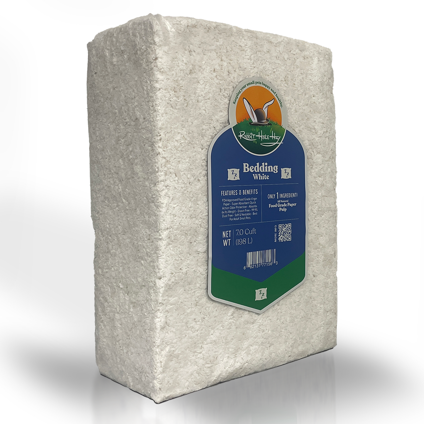 White bedding for animals, ultra premium food grade bedding by Rabbit Hole Hay, soft and clean for animal comfort.