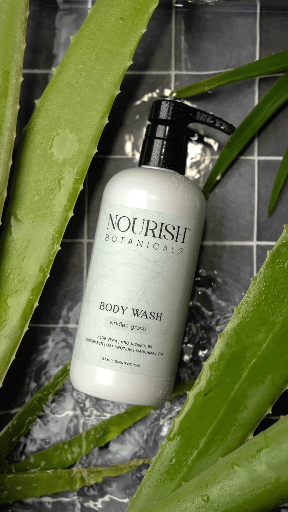 Rustic Strength Aloe Vera Body Wash from Viridian Grove, shown in a sleek bottle with a refreshing, natural skincare design.
