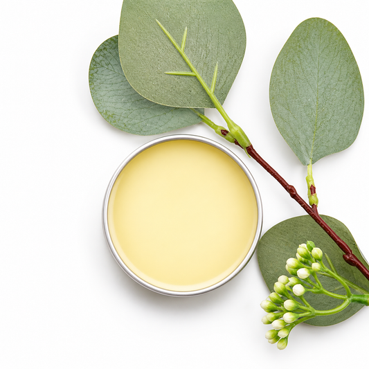 Taylor Made Organics Cold & Sinus Organic Salve in a small jar, showing herbal ingredients and therapeutic application for nasal relief.