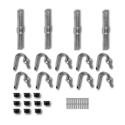 DIY garden arch components by Bootstrap Farmer, featuring metal frame parts and assembly hardware for garden decoration.