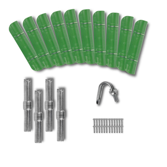 DIY Tree Protector Kit by Bootstrap Farmer showing protective sleeves, stakes, and tools for tree protection and gardening.