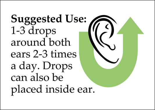 Prairie Star Botanicals ear drops in a dropper bottle, showing external use for soothing ear relief.