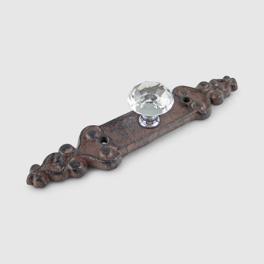 Elegant cast iron crystal drawer pull by Iron & Blossom, featuring a faceted vintage cabinet knob with intricate detailing.