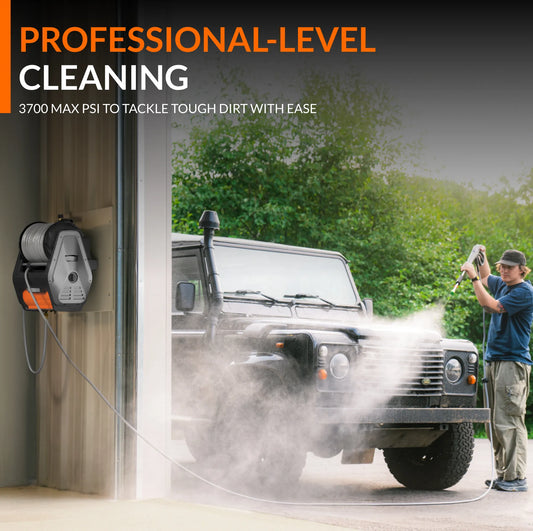 Giraffe Tools US Grandfalls Retractable Pressure Washer Pro for professional-level cleaning with retractable hose and durable build