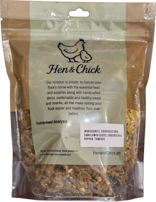 Hen & Chick Pasture Pickin' treat for chickens, showing colorful dried grains and seeds in a natural pasture-inspired presentation.