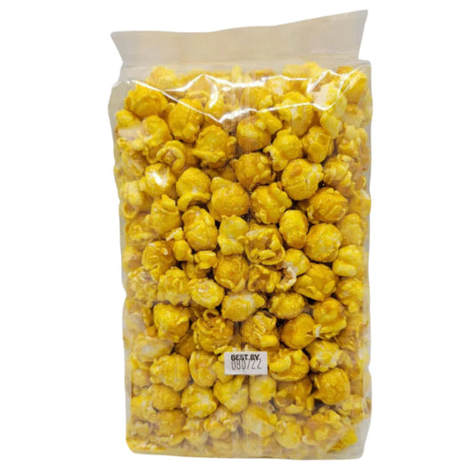 Banana flavored popcorn in a 7 oz bag from HR Poppin' Snacks, showing colorful packaging with banana and popcorn visuals.