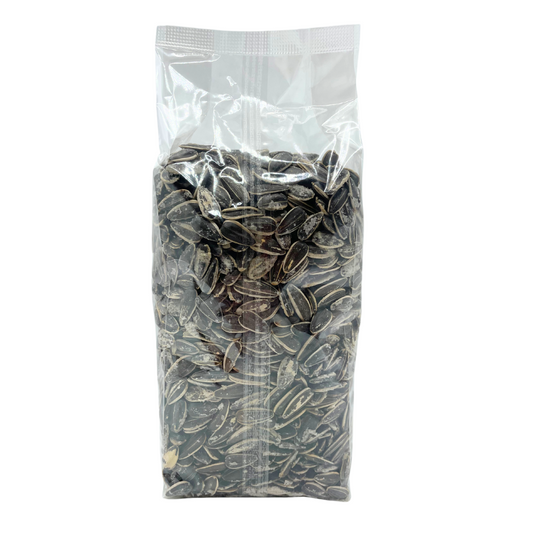 Half Salt Sunflower Seeds in 12 oz bag from Hill's Sunflower Seeds, featuring a close-up of salted sunflower seeds.