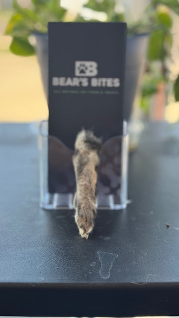 Bear's Bites rabbit foot dog chew showing a close-up of the natural rabbit foot treat for dogs, suitable for pet supplies.