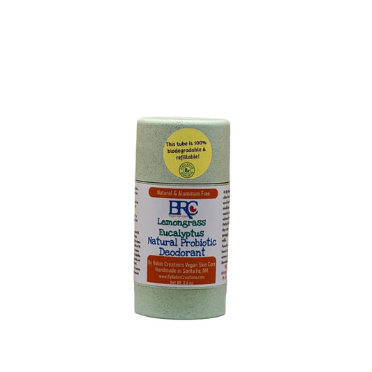 By Robin Creations natural probiotic deodorant in new packaging, showcasing the sleek container and fresh design.