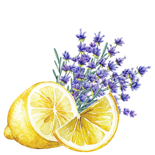 Rustic Strength lavender and lemon dish soap bottle with fresh lemon and lavender flowers on the label