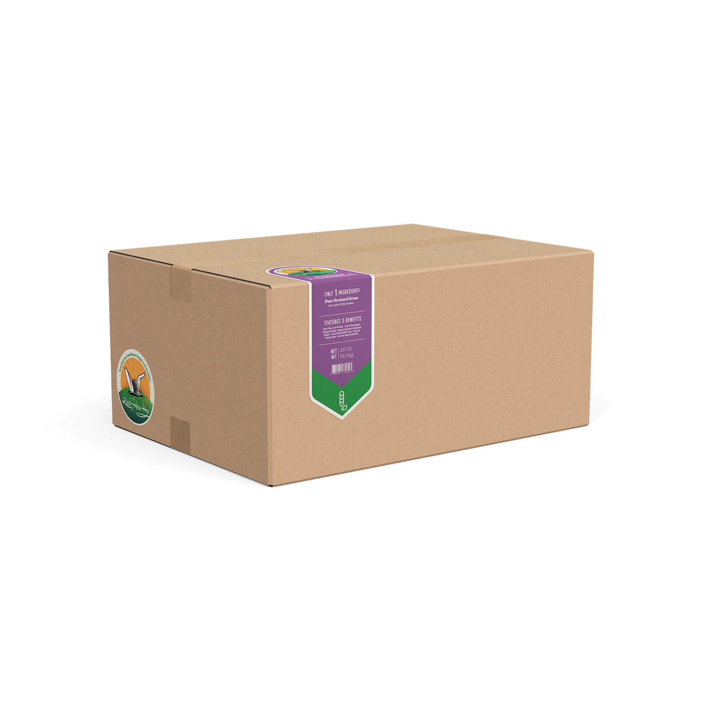 Rabbit Hole Hay Ultra Premium Coarse Orchard Grass hay in a bale, showcasing fresh, green orchard grass for small animals.