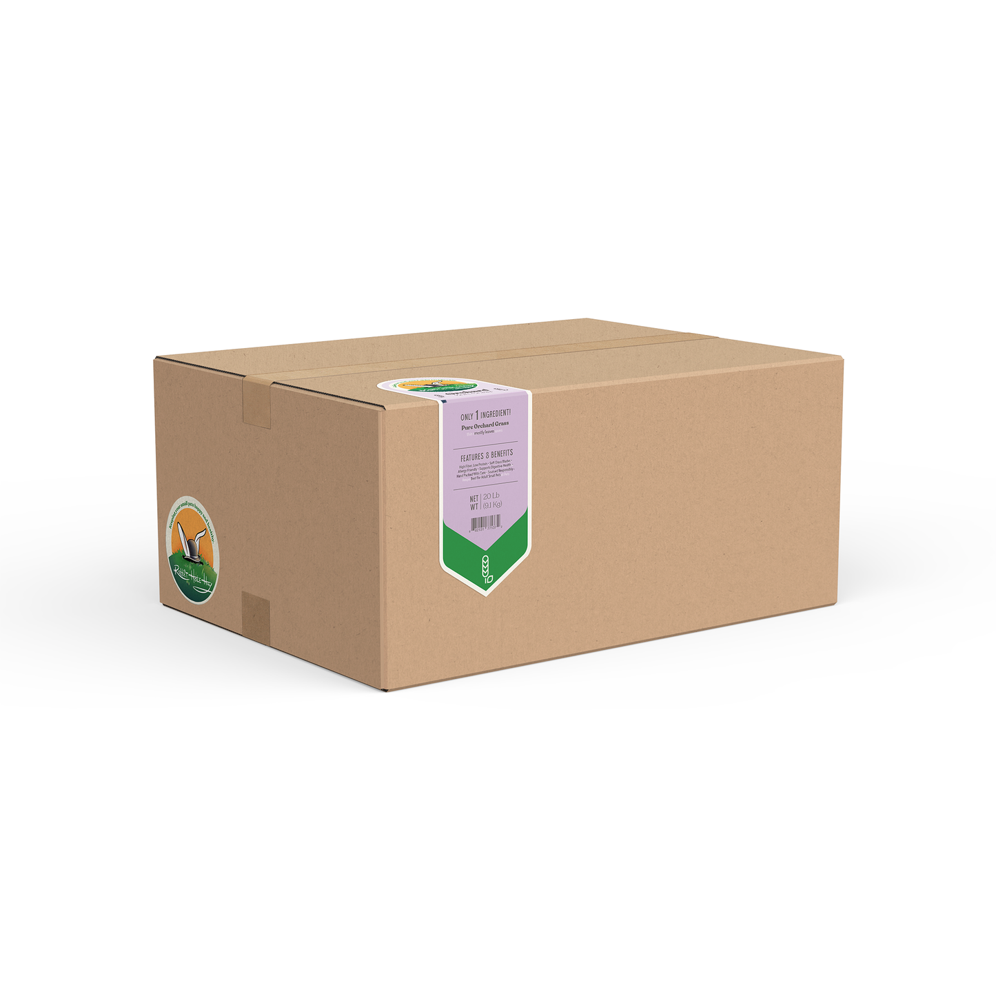 Rabbit Hole Hay Ultra Premium Soft Orchard Grass hay for small animals, featuring fresh, green, soft hay in a natural setting.