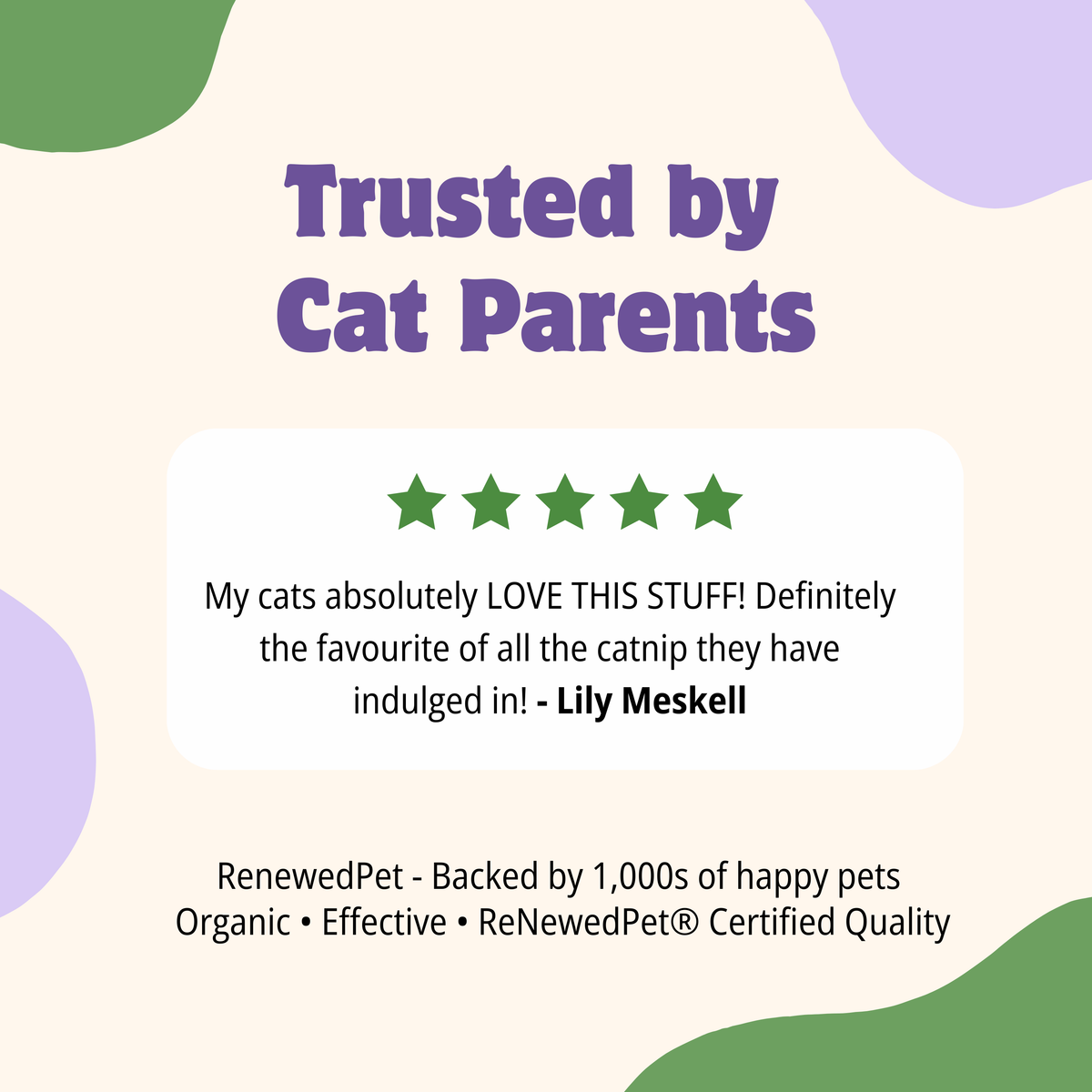 ReNewedPet organic catnip and silver vine mix for cats, shown in a product image
