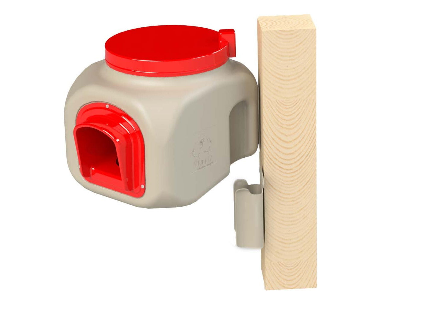 OverEZ Compact Chicken Feeder with bracket, made of durable materials, designed for easy feeding in chicken coops.