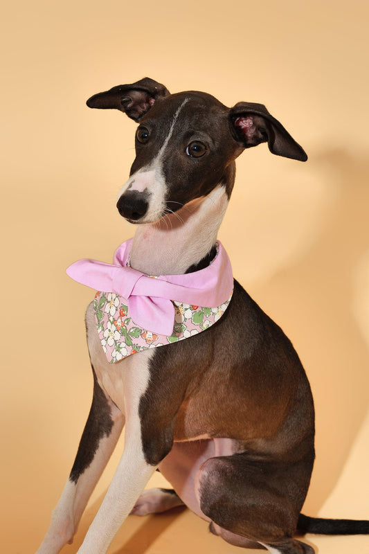 Pink floral bandana by BarkBarkBaby featuring a charming garden-inspired design, perfect for pets or accessories.