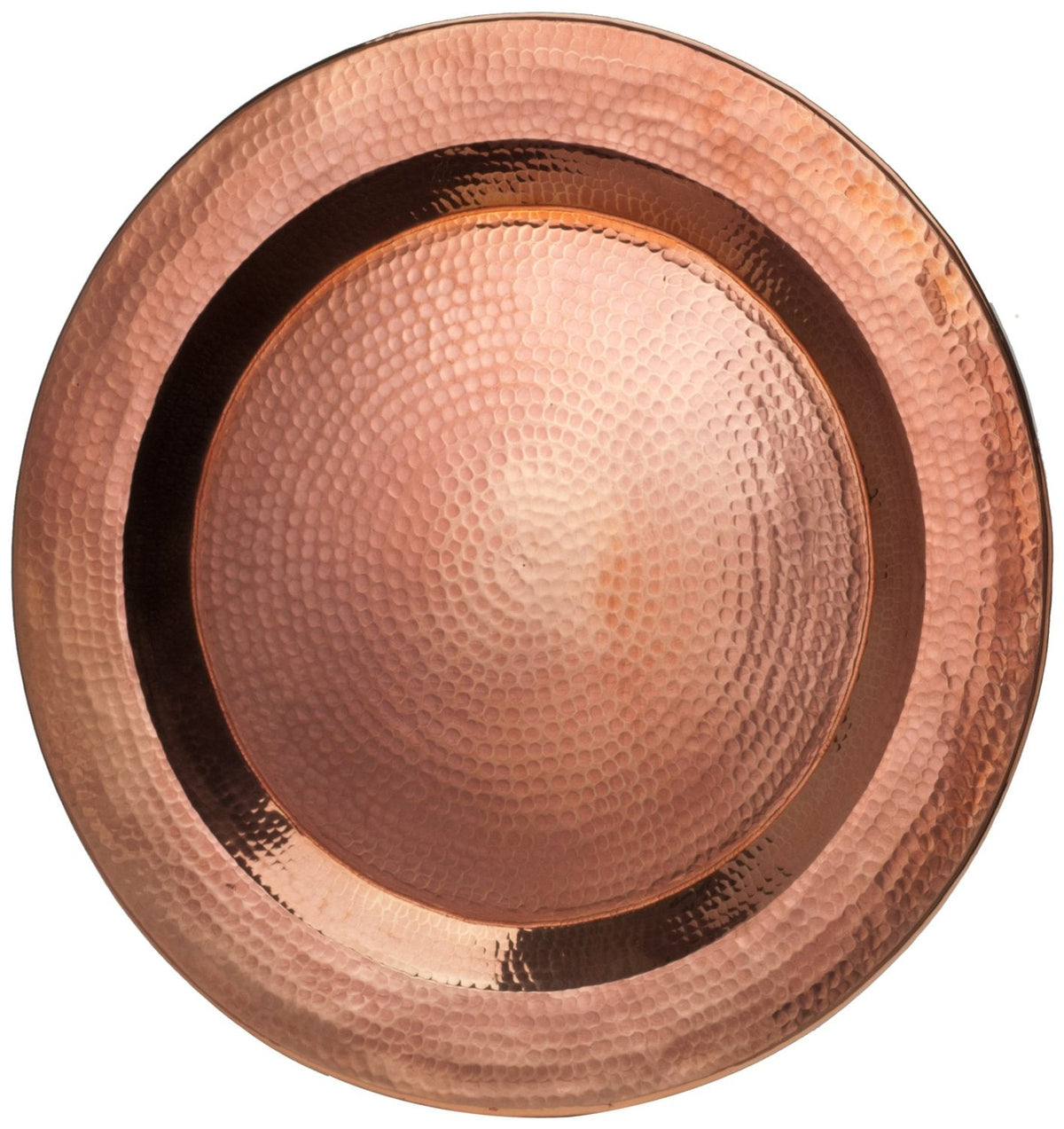 Thessaly 13-inch copper charger plate by Sertodo, round metal plate with a polished copper finish, decorative and durable.