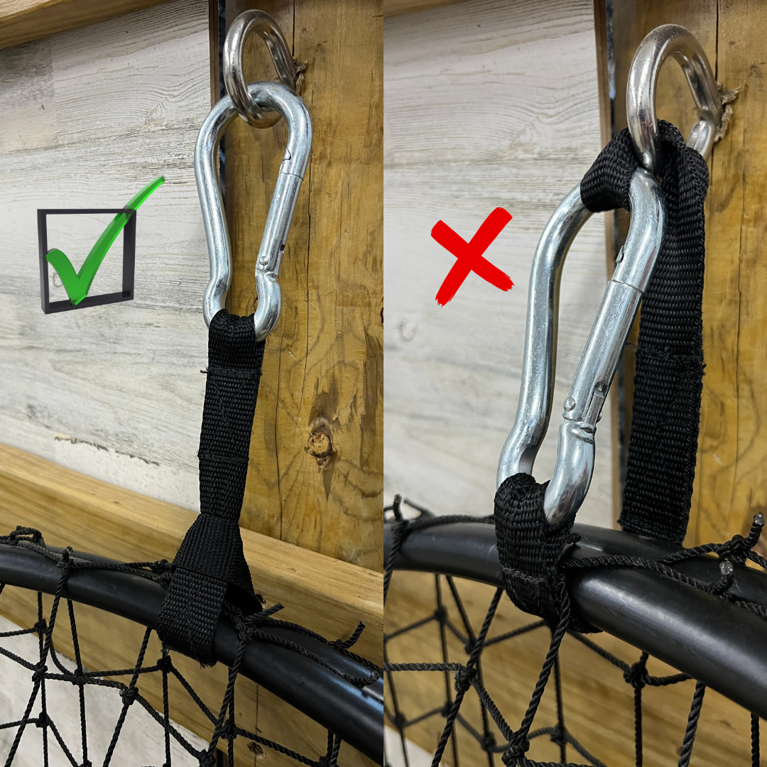Image of a regular haynet from Haylo Haynets, LLC, showing a sturdy mesh haynet with a hanging loop for feeding hay.