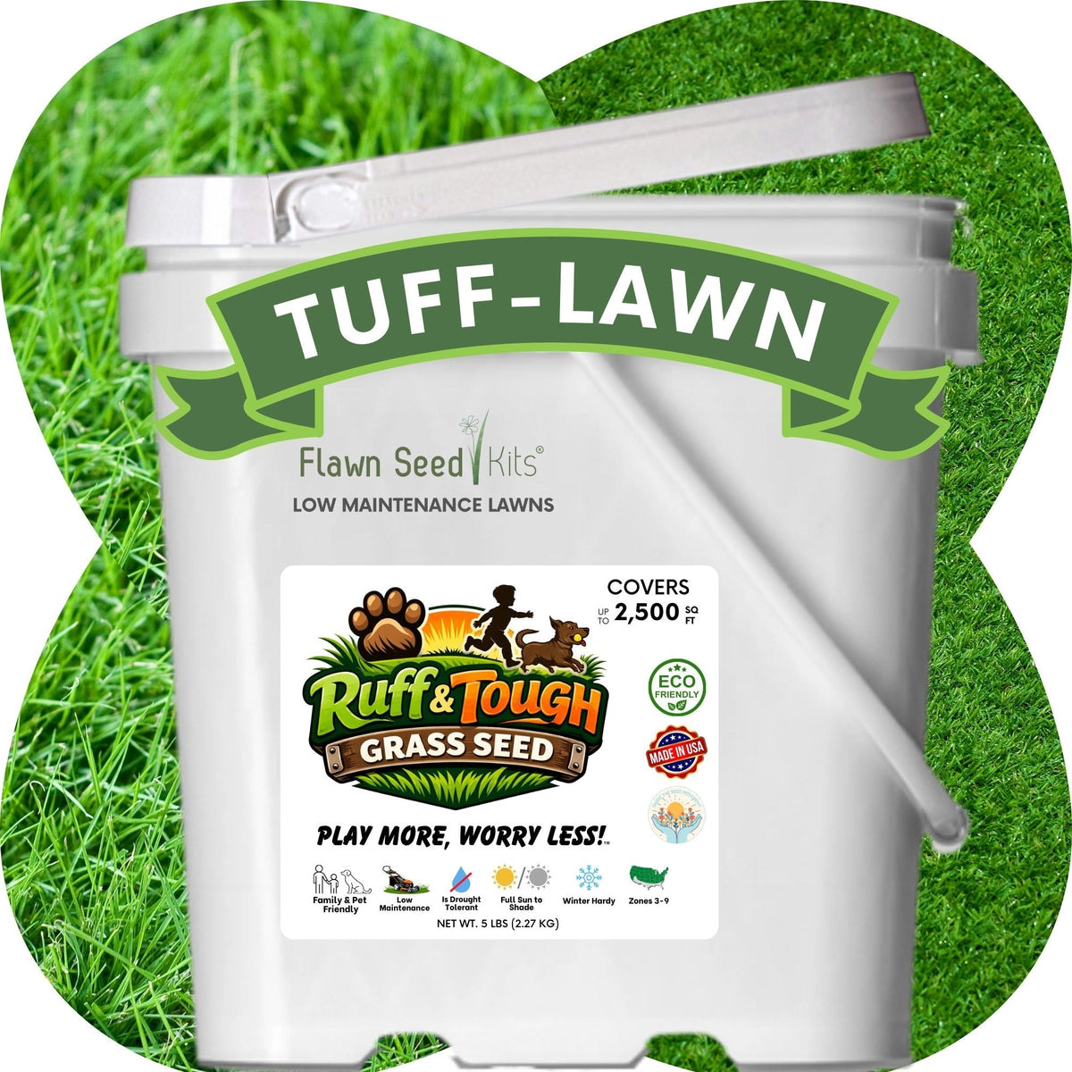 Close-up of RUFF and TUFF! grass seed tape from Flawn Seed Kits, showing the seed strands ready for planting.