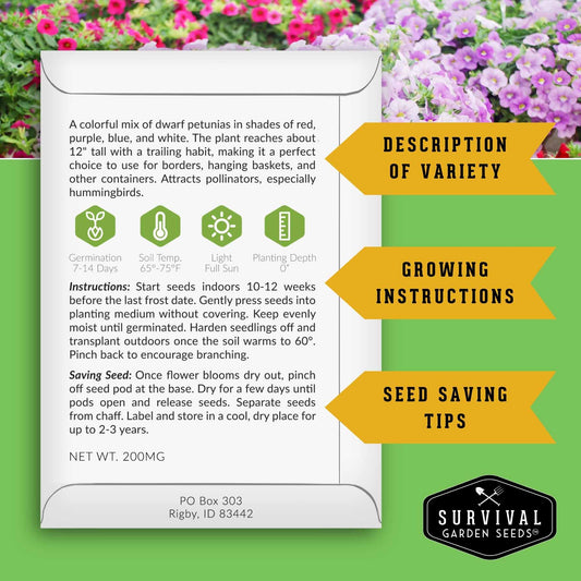 Assorted vegetable seeds in a 20-variety apartment kit from SurvivalGardenSeeds for indoor and hydroponic small-space gardening.