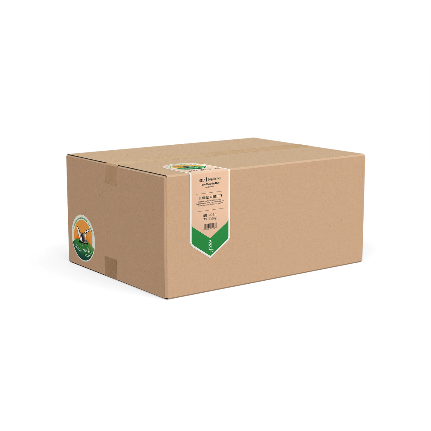 Rabbit Hole Hay Ultra Premium Soft Timothy Hay for small animals, showing fresh, green, and soft hay in a natural setting.