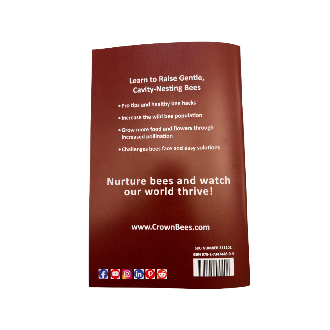 Back cover of CrownBees Wild Bee Guide, Fourth Edition, showing illustrations and information about wild bee species and habitats.
