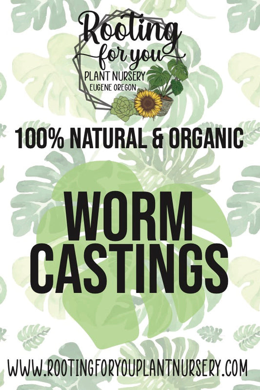 Rich worm castings soil amendment from Rooting For You Plant Nursery, showing dark, organic compost ideal for plant growth.