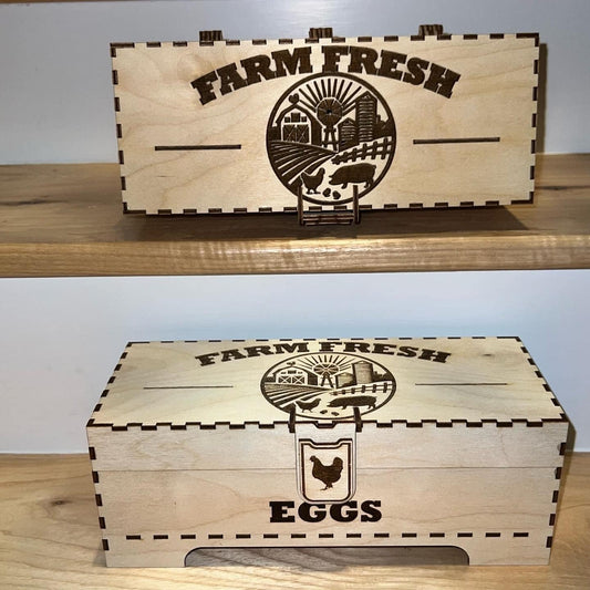 Laser-engraved wooden egg box by AVEL Woodworking featuring a single chicken design, ideal for storing eggs securely.
