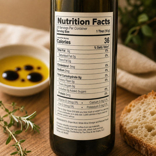 Lavender Balsamic Vinegar in a 12.7 oz glass bottle, featuring a purple lavender label from Our Lavender Co.