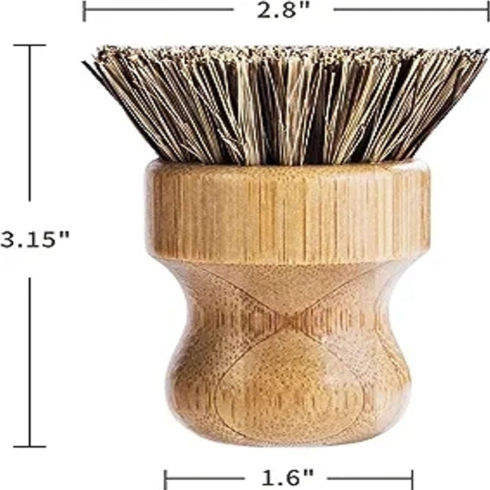 Tilley + Me sustainable bamboo pot scrubber with palm fiber bristles for effective cleaning and eco-friendly dishwashing.