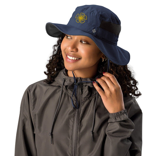 Blessings Grow Meadows Columbia Flower Booney Hat featuring a floral pattern and wide brim, designed for sun protection.