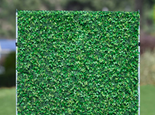 Artificial green boxwood wall backdrop with stand, 8x8 feet, for events, from Blessings Grow Meadows Merch.