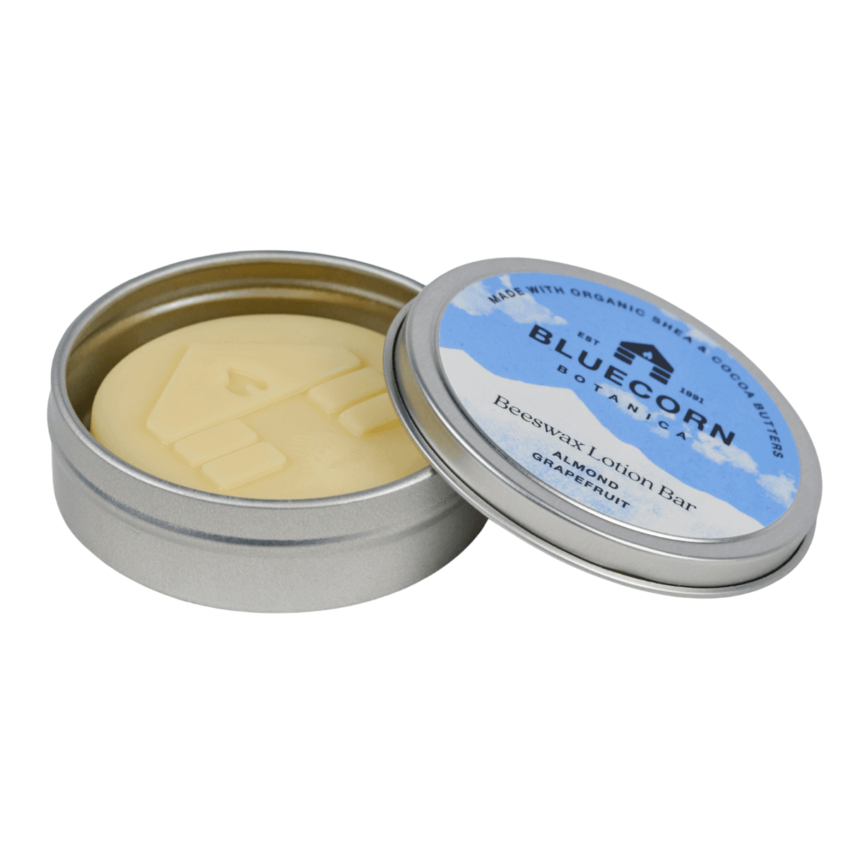 Bluecorn Beeswax Lotion Bars from Bluecorn Candles, apothecary-style natural skincare product shown in a close-up image.