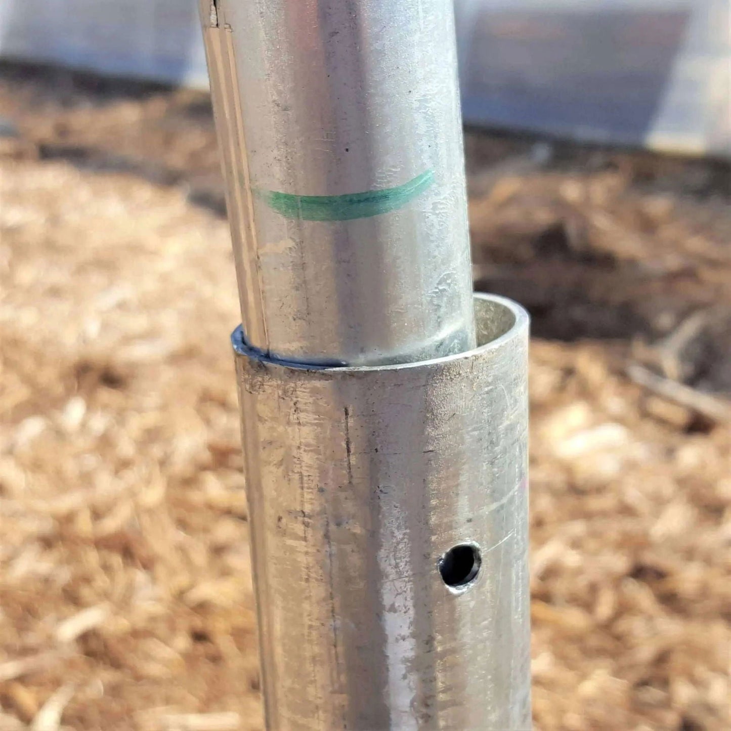 Bootstrap Farmer green ground post for high tunnel greenhouse, 16 gauge steel, durable and sturdy greenhouse part.