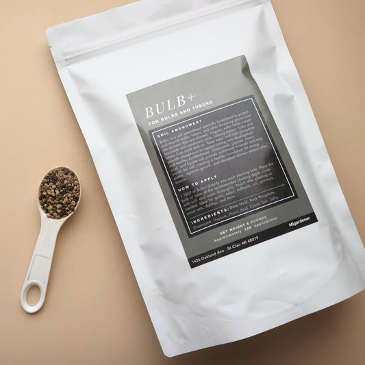 MIgardener Bulb+ Fertilizer 3lb bag showing granular fertilizer suitable for bulbs and plants.