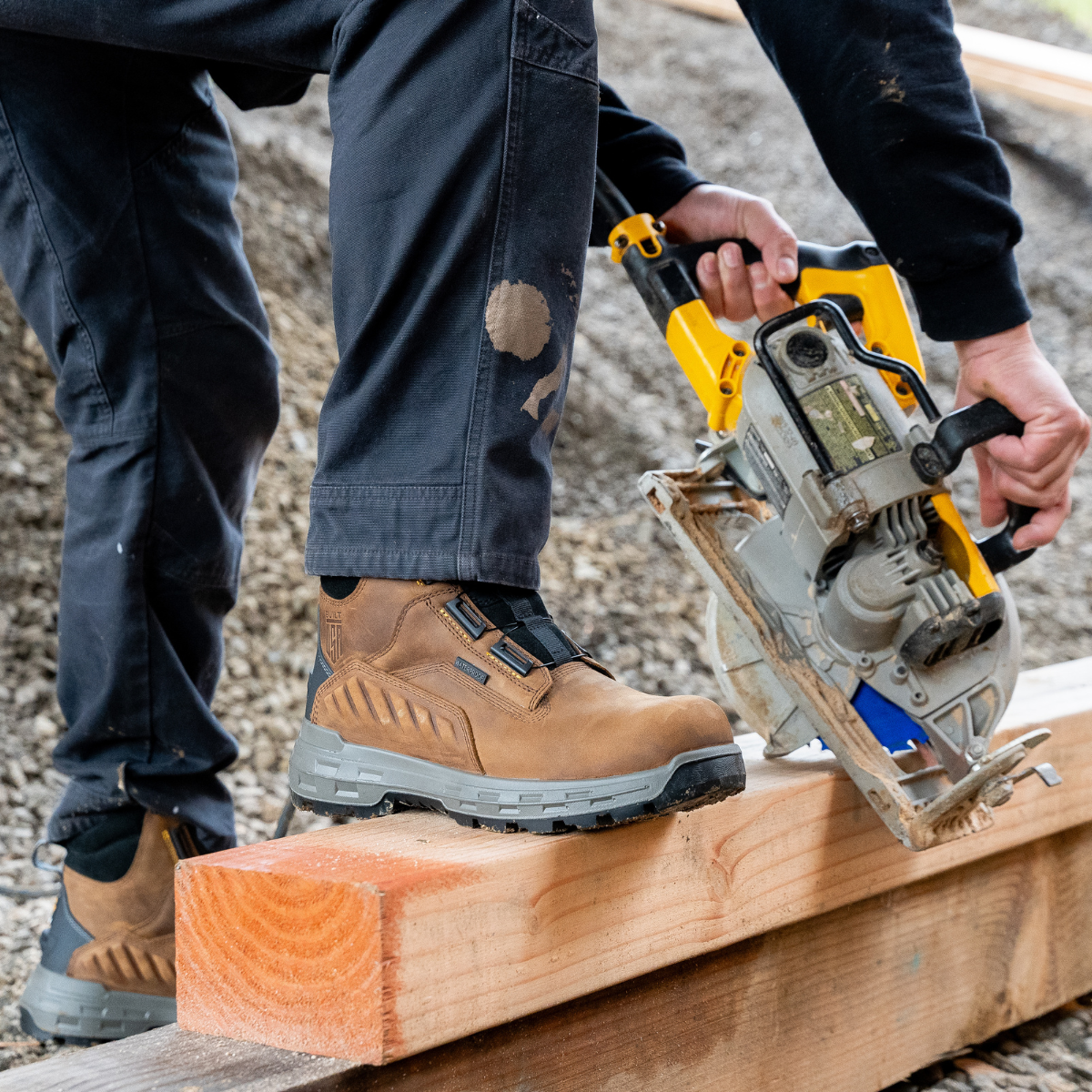 Brown Wildwood 6-inch soft toe Turbolace™ work boot by Chinook® Footwear, made in the USA, featuring sturdy leather and durable construction.