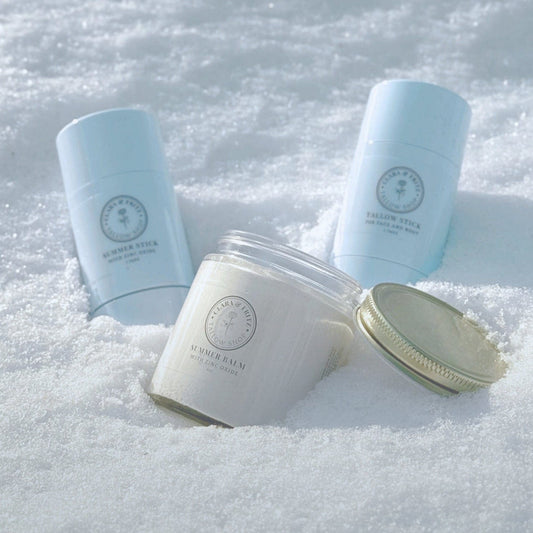 Clara & Fritz Tallow Shop Summer Balm for Body, zinc oxide lotion and moisturizer in a 4oz jar with soothing ingredients