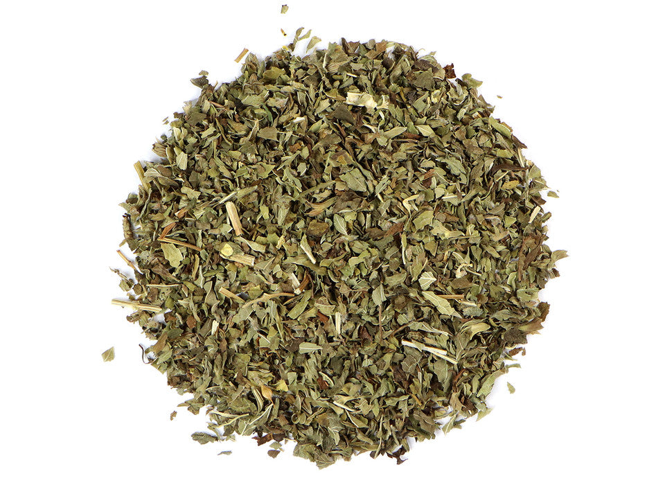 Organic Lemon Balm from Dragonfly Elements in a 1oz package, showing fresh green leaves and herbal packaging.