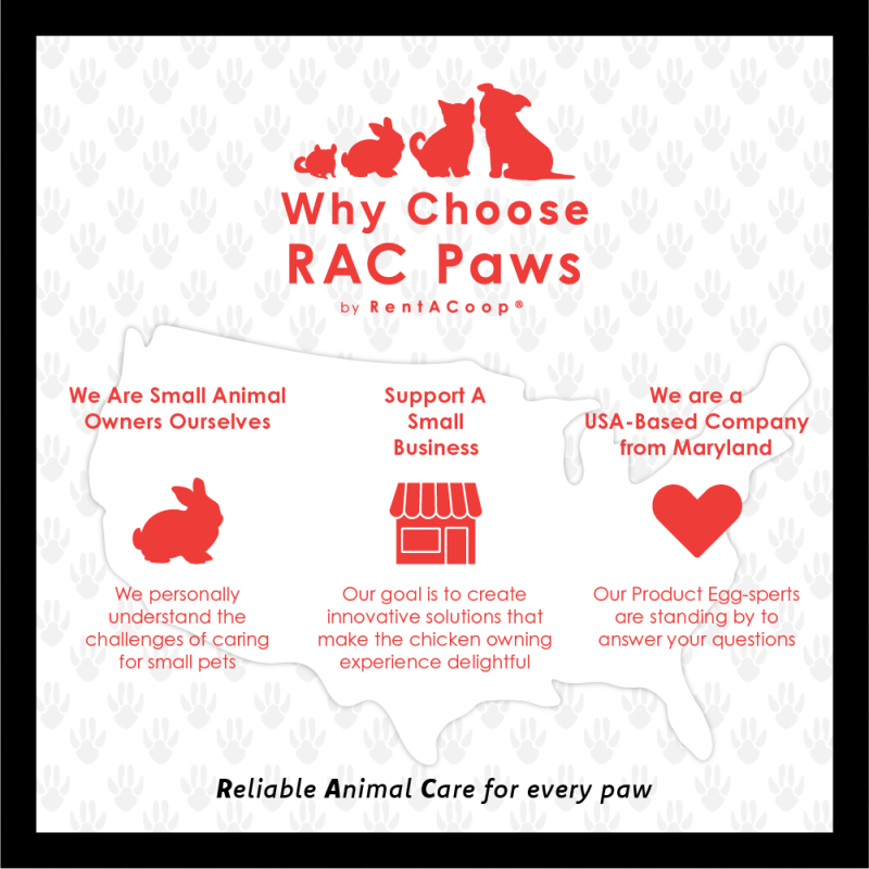 RentACoop RAC Paws DIY auto-fill metal water cups for small animals like rabbits, hamsters, guinea pigs, ferrets, and chickens.