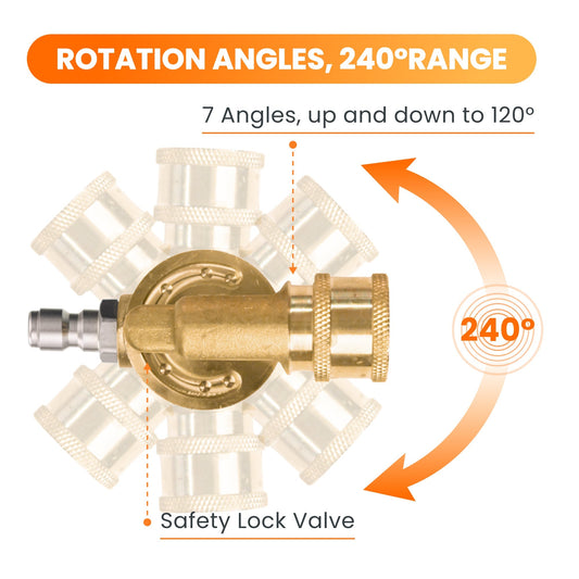 Giraffe Tools US pressure washer pivoting coupler for flexible hose connection and easy maneuverability in pressure washer accessories.