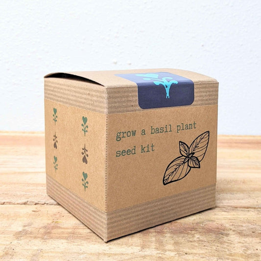 Pack of basil herb seeds from Plantflix with seed kit for growing a basil plant at home.