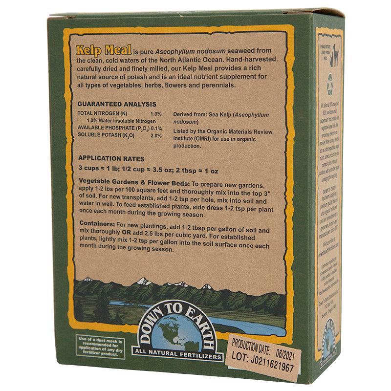 Grow Organic Kelp Meal 1-0-1-2 fertilizer box, 0.5 lb, natural plant fertilizer for healthy growth, organic gardening supplement