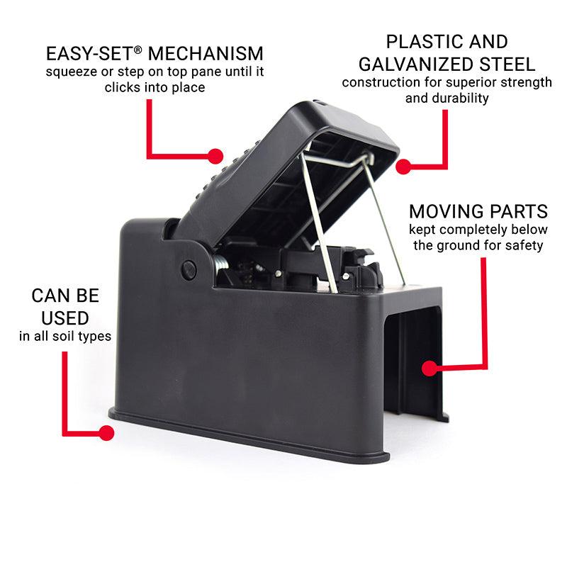 Black Box Gopher Trap by Grow Organic, pest control device designed to trap gophers effectively outdoors.