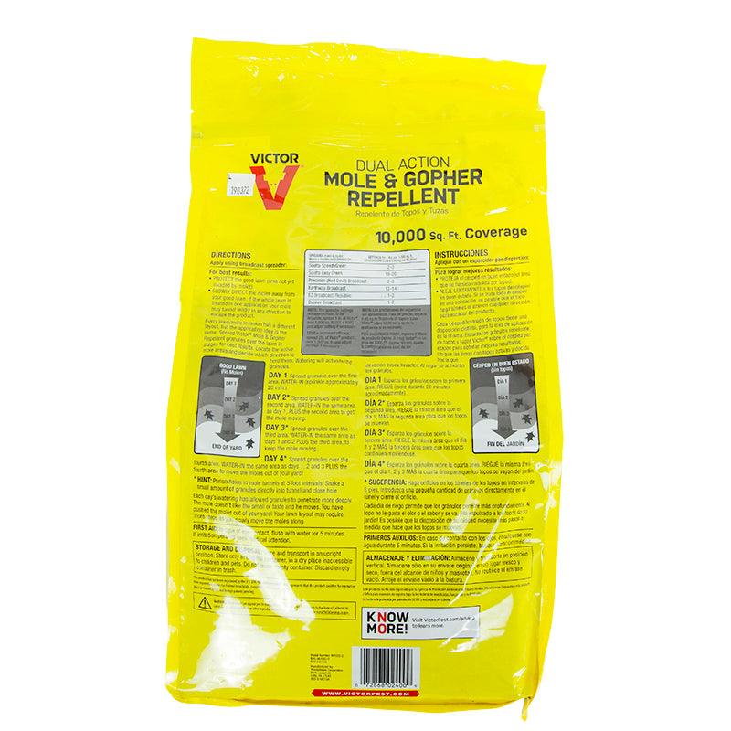 Grow Organic Victor Mole and Gopher Repellent Granular pest control, 10 lb bag, designed to protect lawns from burrowing pests.